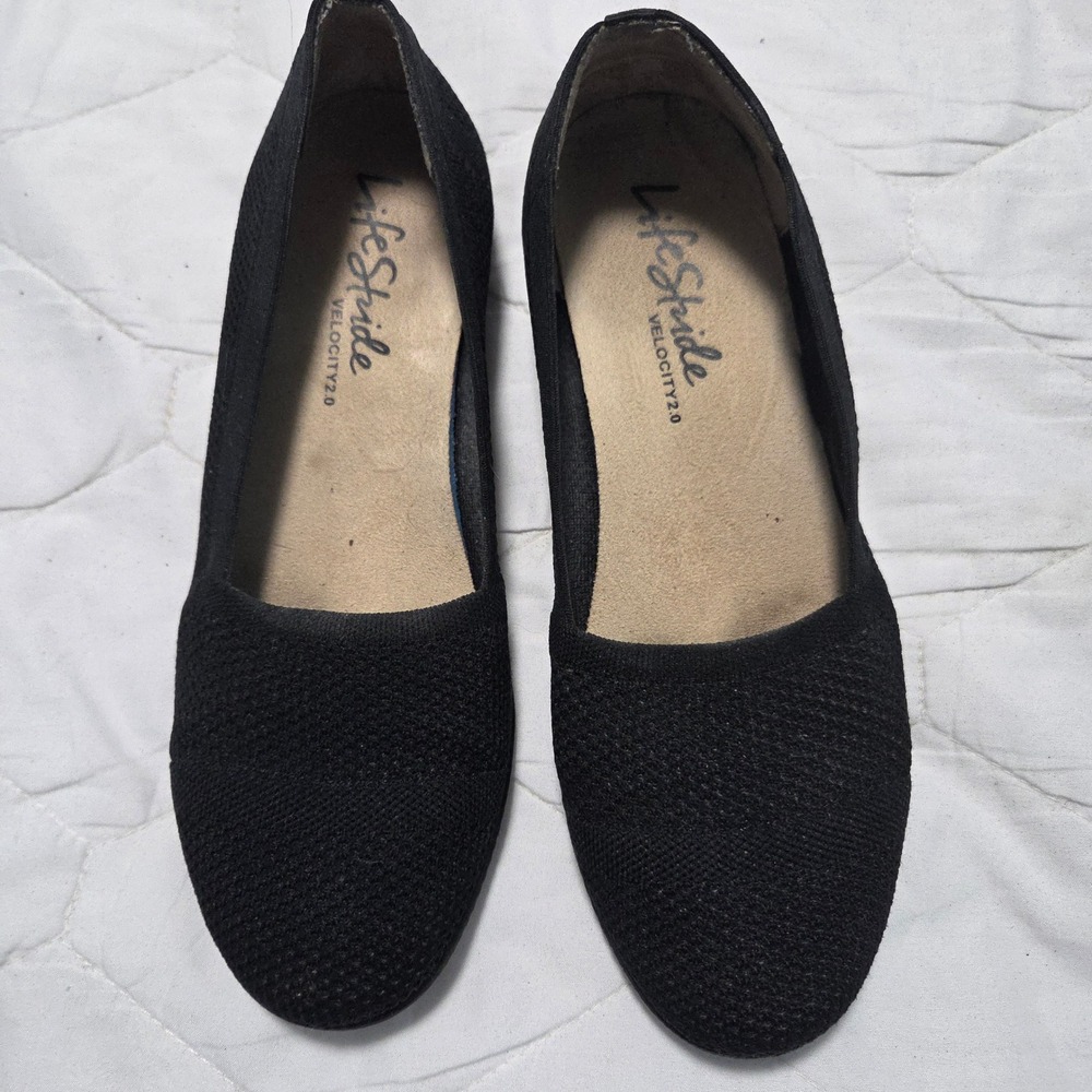 LifeStride Velocity 2.0 Intra Black Knit Slip On Wedge Flats Womens 8.5M